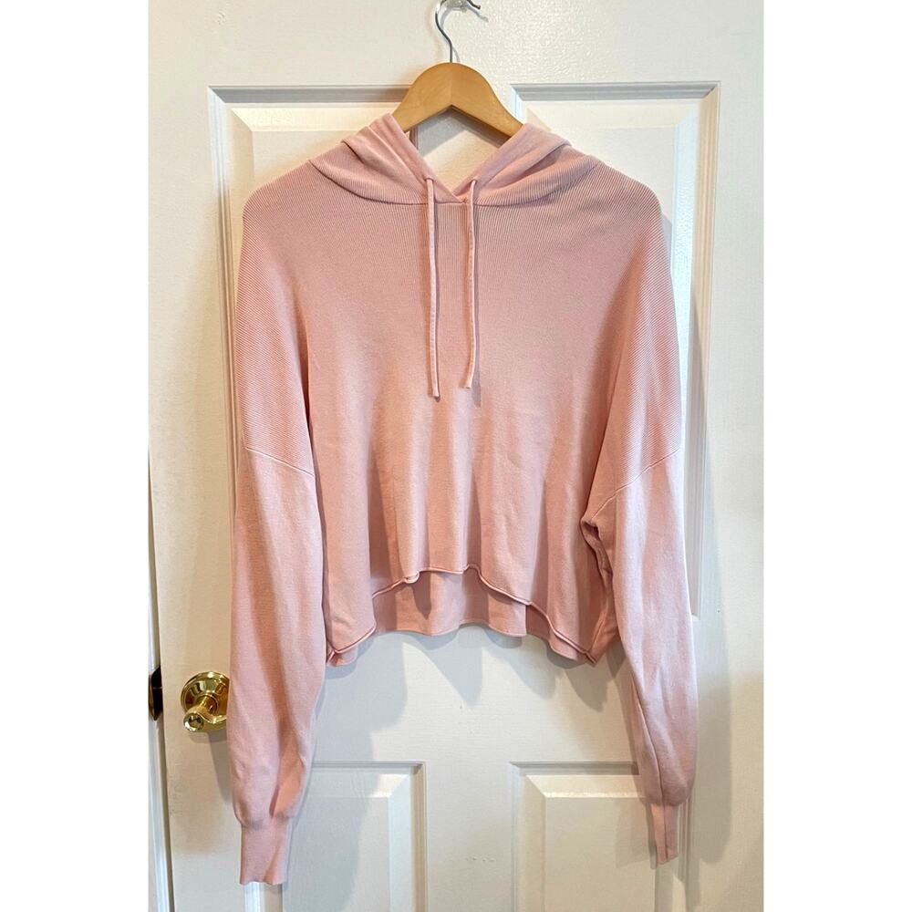 Zara Soft Knit Cropped Hoodie Sweater Light Pink Pastel Size M
